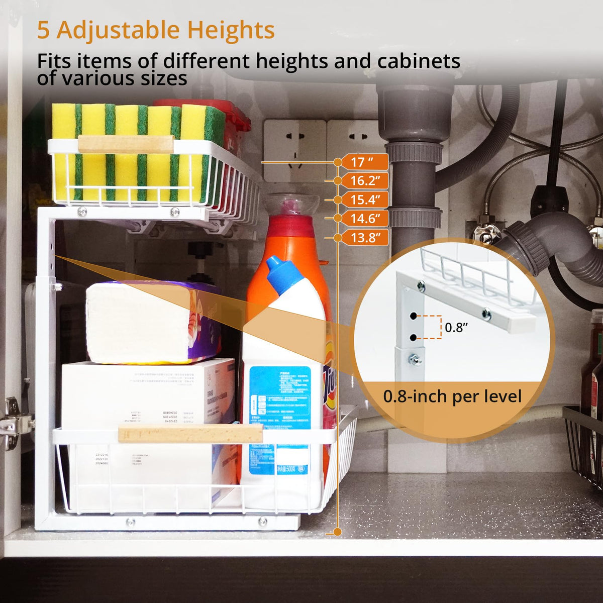 whalenoble Under Sink Organizer, 2 Tier Pull Out Cabinet Organizers and Storage for Kitchen Bathroom Pantry Laundry, Adjustable Height, Slide Out Thickened Metal Storage Shelf (Black, 1 Pack)