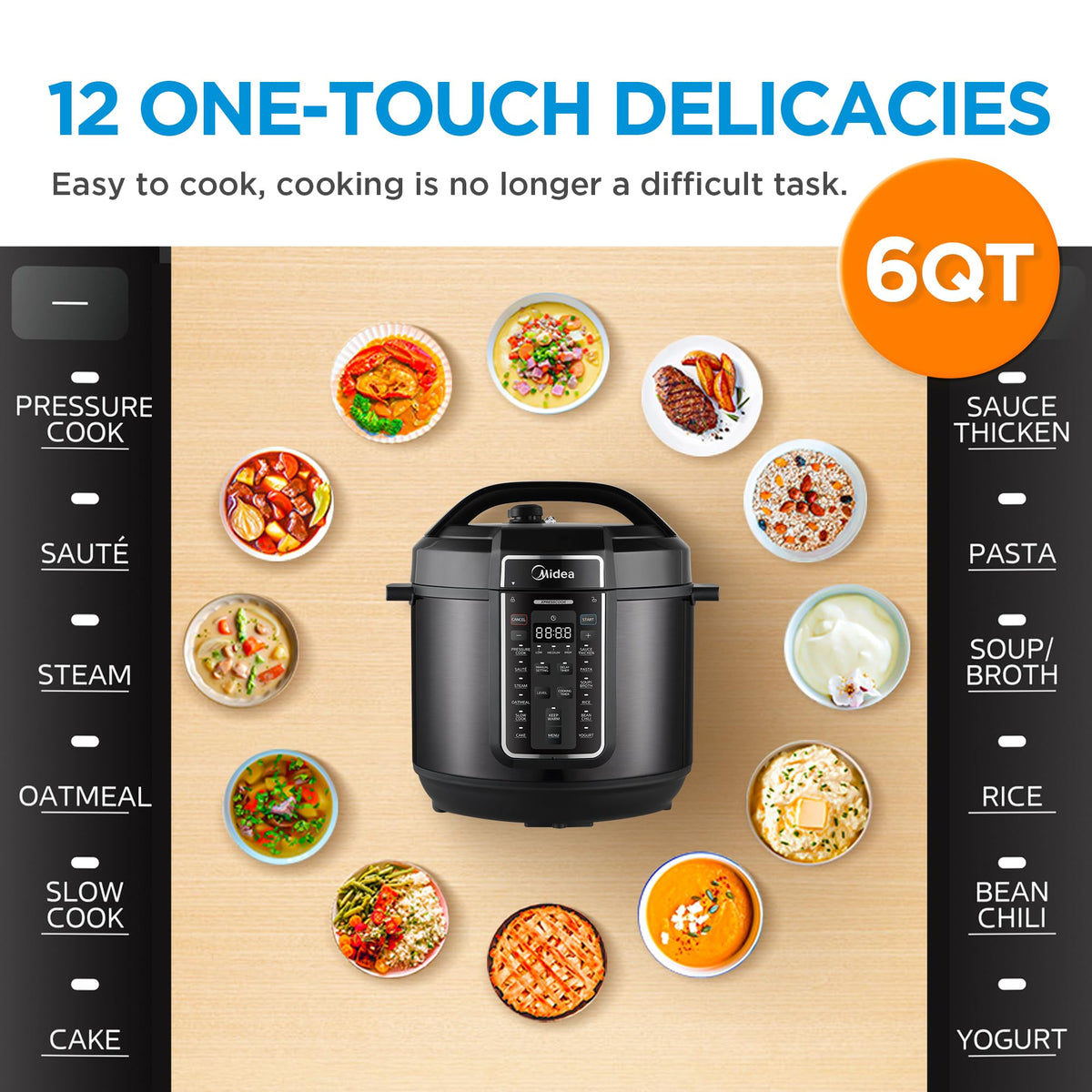 Midea 12-in-1 Electric Pressure Cooker, 6 Quarts, 12 Presets, Multi-Functional Programmable Slow Cooker, Rice Cooker, Steamer, Sauté Pan, Yogurt Maker, and More, Stainless Steel