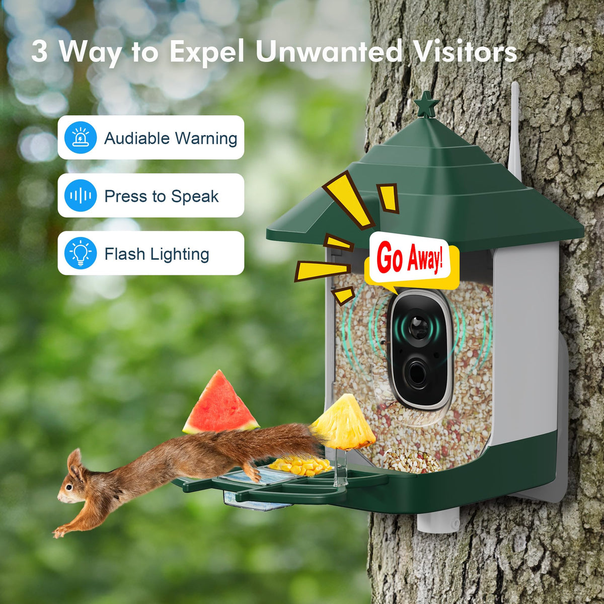 Nuctove Smart Bird Feeder with Camera Solar Powered, 4K HD Live Video Bird Camera Feeder with AI Identifies,App Control,Instant Arrival Alert,Auto Capture,Motion Detection Bird House (Green)