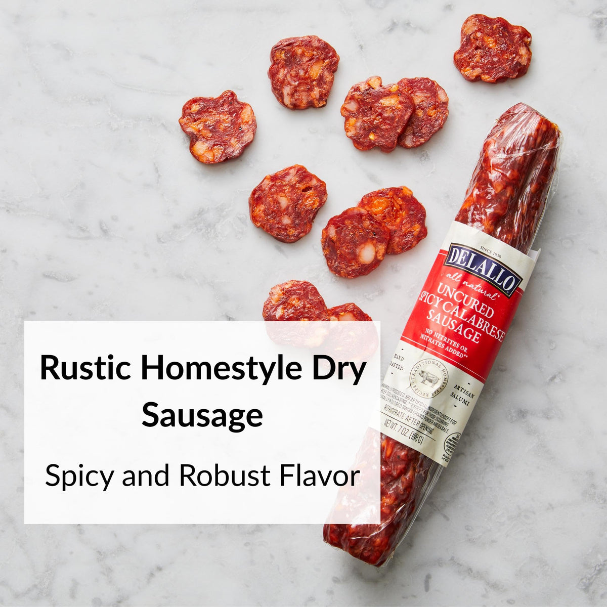 DeLallo Hot Calabrese Sausage, Naturally Air-Cured, Gourmet Italian Meat for Charcuterie and Snacking, Seasoned with Red Hot Chili Peppers
