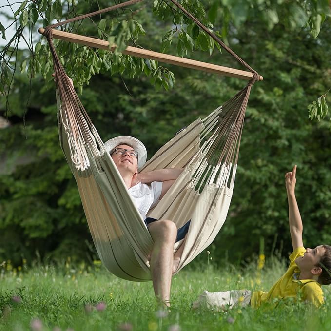 LA SIESTA® - XL King Habana Cotton Hammock Chair & CasaMount - Hanging Chair w/Suspension Kit for Walls Ceilings & Square Beams - Indoor Outdoor Swing Hanging Chair Bedroom Patio Balcony - Nougat