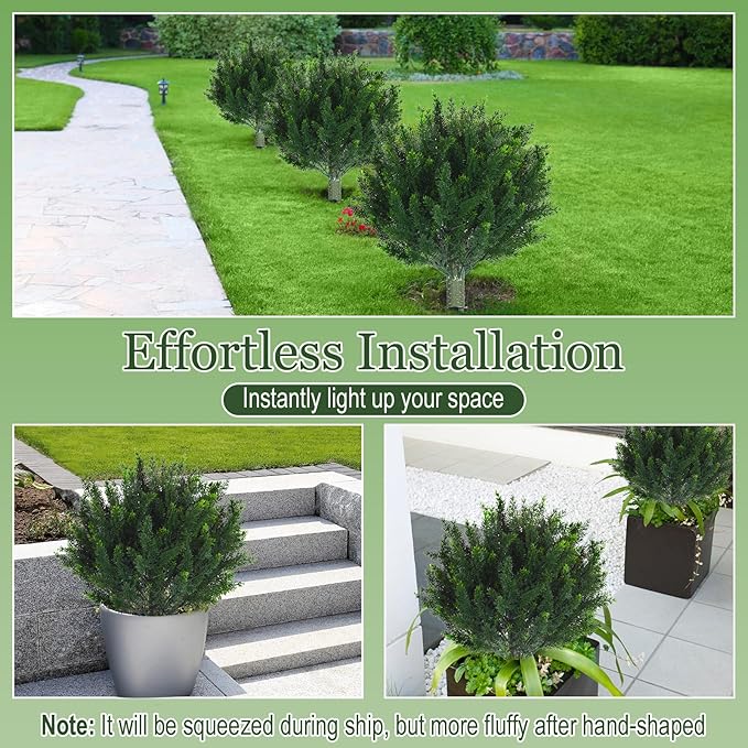 Yunlly 2 Pcs Artificial Cedar Topiary Ball Fake Tree 18" Bush Front Porch Decor Artificial Shrubs for Outdoors Faux Cypress with Ground Spike, Evergreen Plants for Indoor Garden Patio, UV Resistance