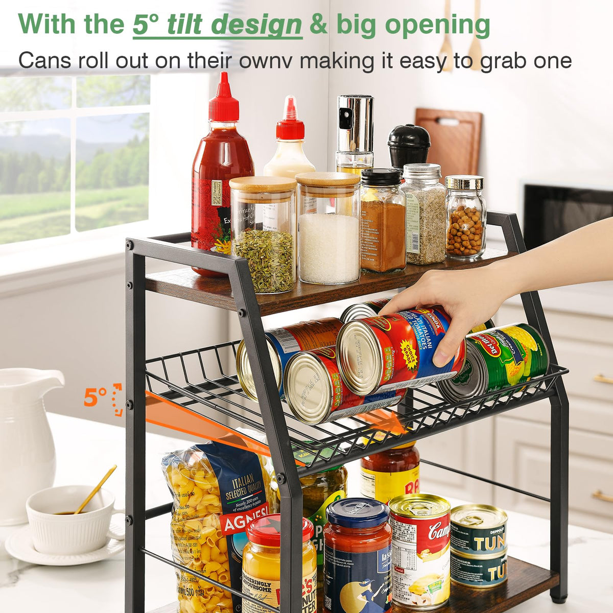 YIYYZI Kitchen Countertop Organizer, 3 Tiers Snack Organizer Wooden Candy Display Stand Coffee Station Organizer, Counter Storage for Soda Cans Condiment Tea, for Pantry Office