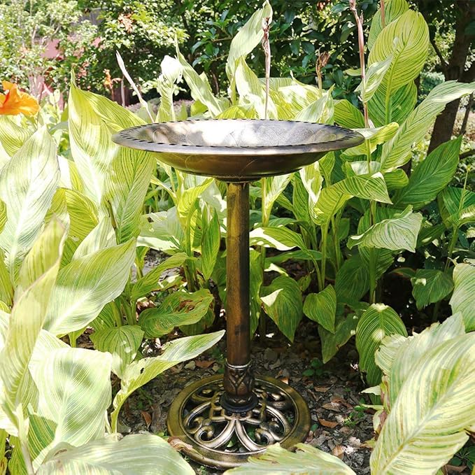 VIVOHOME Polyresin Antique Outdoor Golden Garden Bird Bath and Solar Powered Round Pond Fountain Combo Set