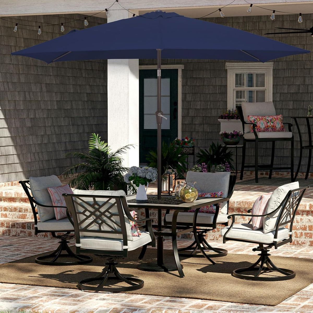 JEAREY 6.5x10 ft Rectangular Patio Umbrellas Outdoor Market Umbrella with Push Button Tilt and Crank, Rectangle Table Umbrellas 6 Sturdy Ribs UV Protection for Pool Garden Backyard Deck, Dark Navy