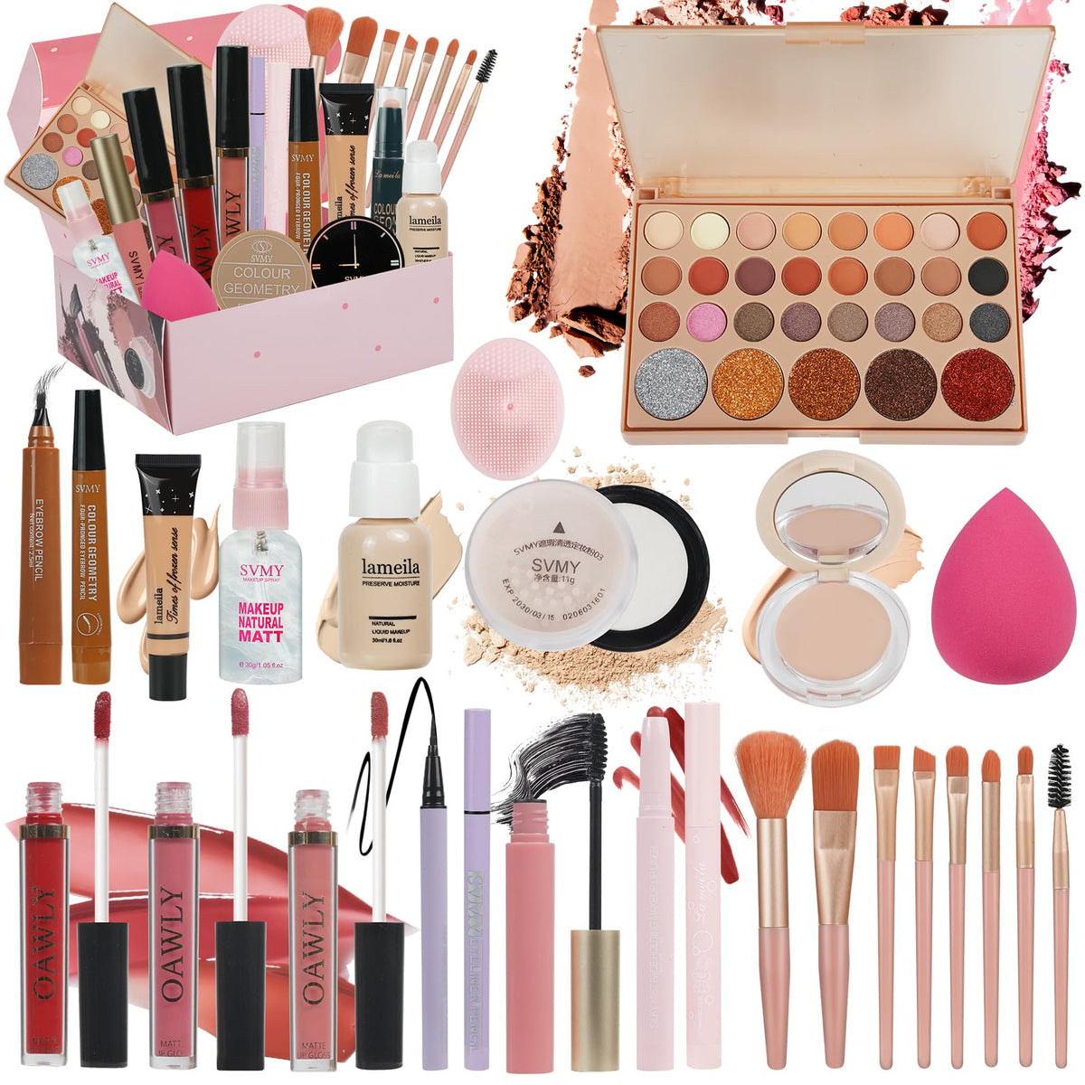 OAWLY All In One Makeup Kit for Teen Girls Beginners Pink Travel Makeup Set