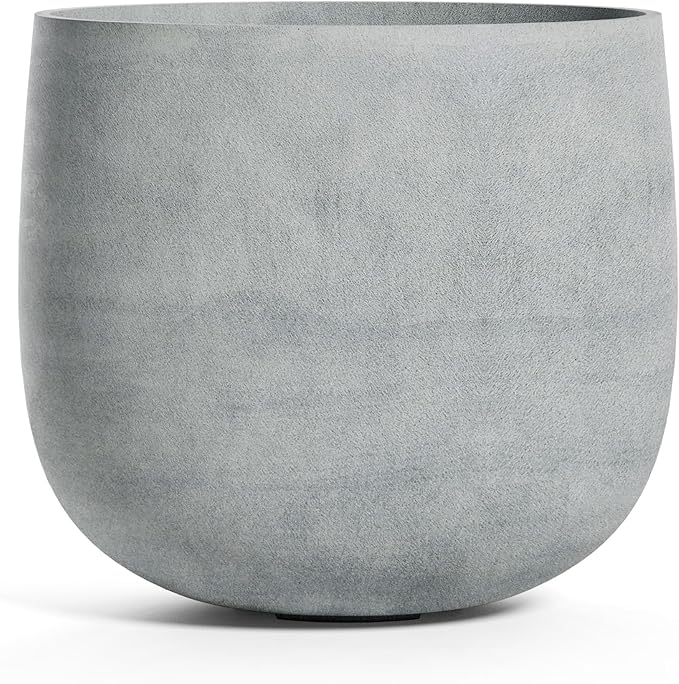 Mondo Large Planter – Concrete Stone Finish – Fiberglass Indoor/Outdoor and Weather-Resistant Round Planter (39.4" D x 40" H Exterior, 37.8" D x 39.4" H Interior)