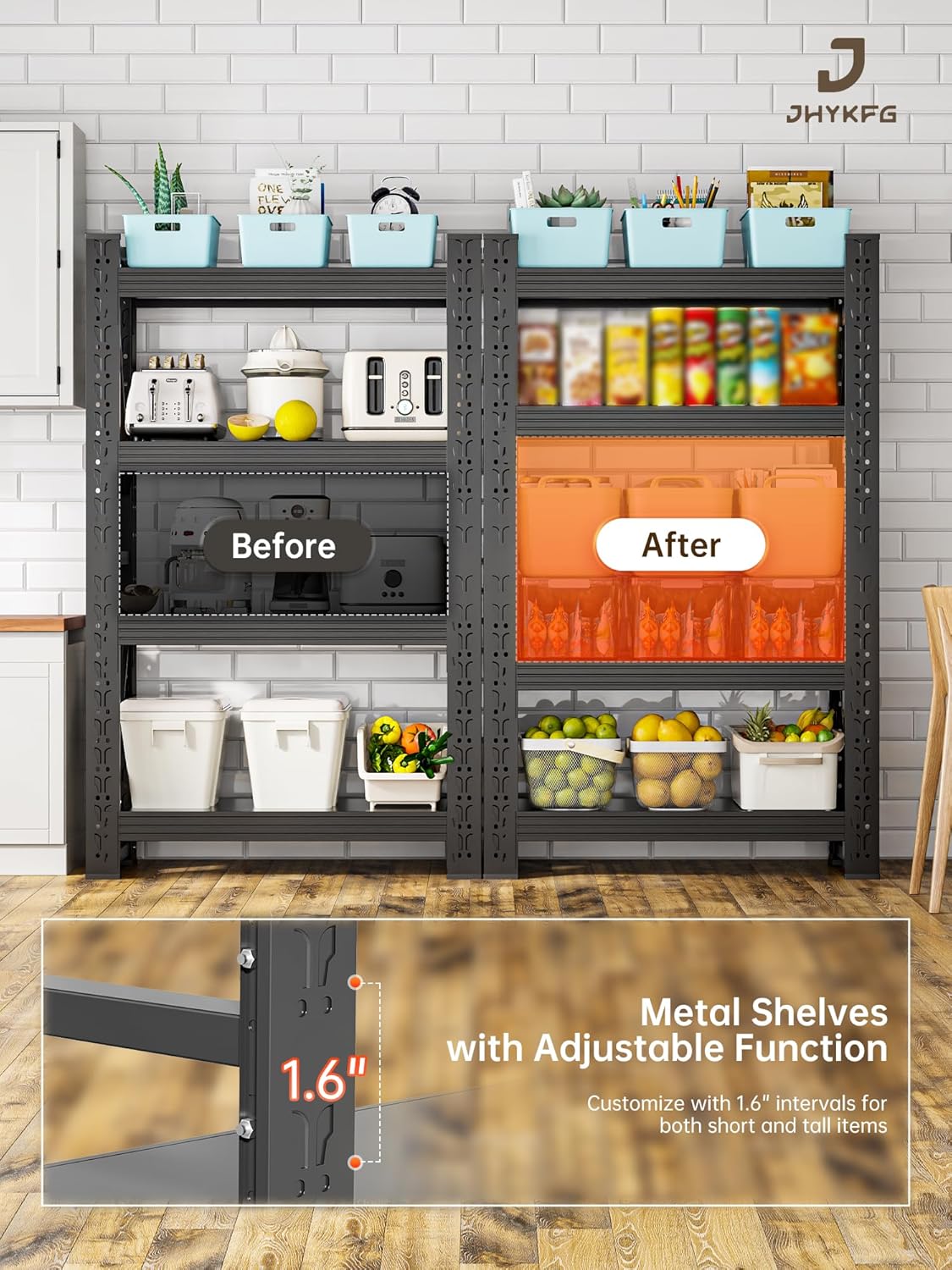 4-Tier Storage Shelves,79" H Heavy-Duty Garage Shelving Unit,Adjustable Industrial Metal Shelf System,4,000lbs Capacity,Tool Organizer for Garage,Workshop,48" W*20" D*79" H,Black
