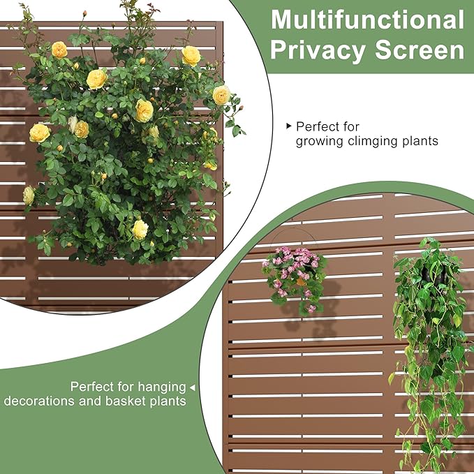 Casaphoria Metal Raised Garden Bed with Trellis and Wheels, 72"x47"x16" Planter Box for Climbing Plants, Vegetables & Vines, Features Drainage Holes and Privacy Screen (Brown-Louvered)