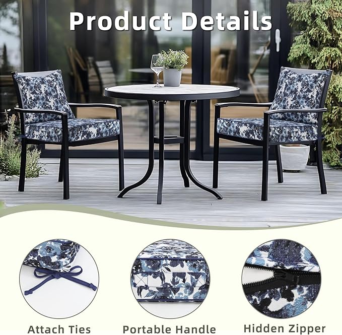 Favoyard Outdoor Seat Cushion 24 x 24 x 4 in Waterproof Pattern Fade Resistant Cover Removable Patio Furniture Cushions Deep Seat & Back Cushion Set with Adjustable Straps for Patio Chair Sofa Couch