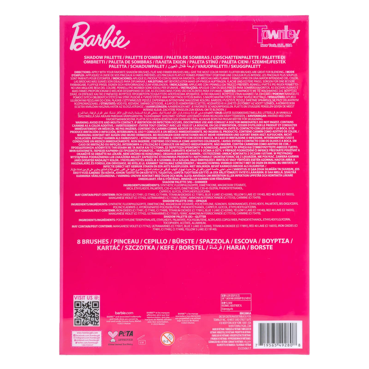 Barbie 35-Well Shadow Palette with 8 Brushes, Ages 8+