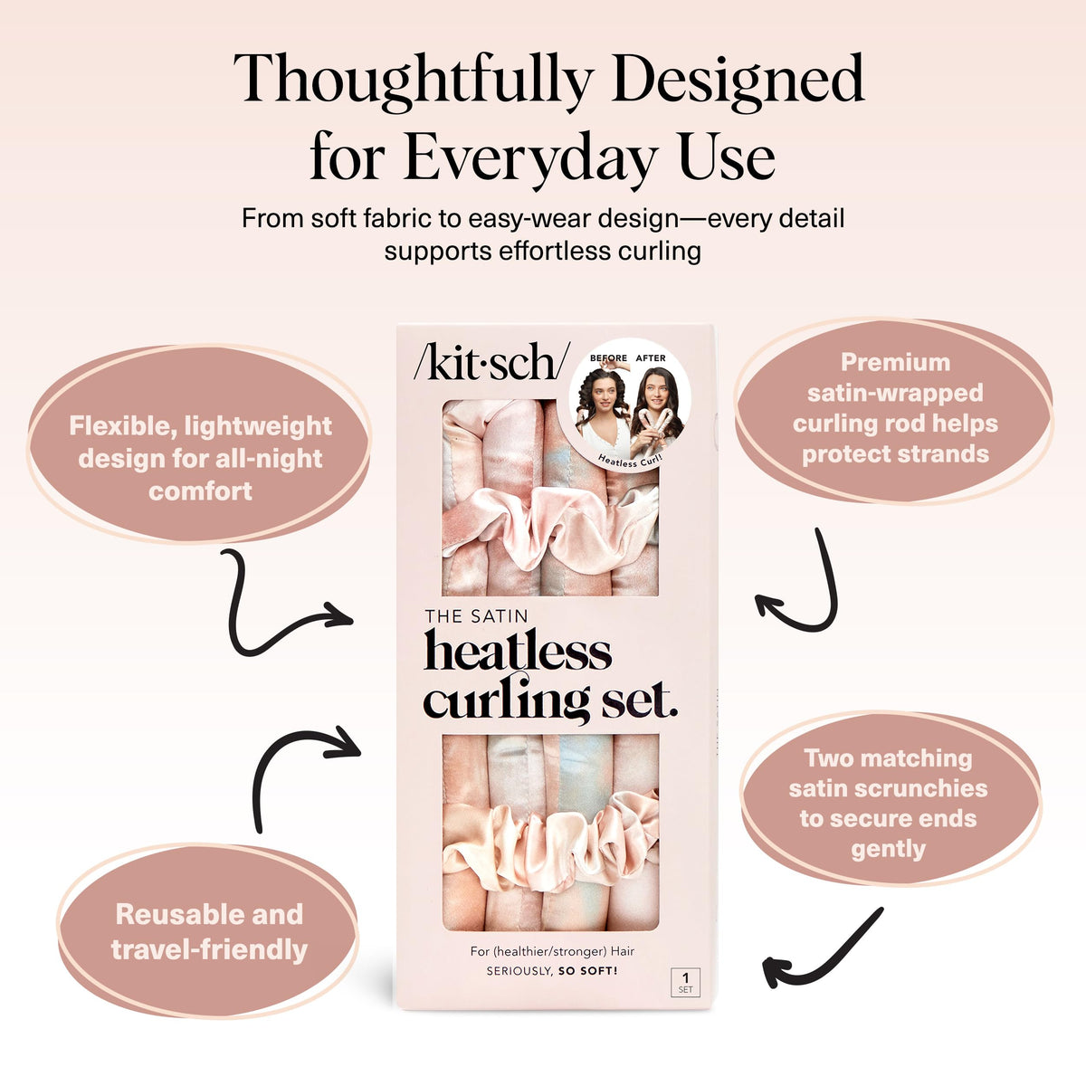 Kitsch Satin Heatless Curls Overnight Set - Sunset Tie Dye