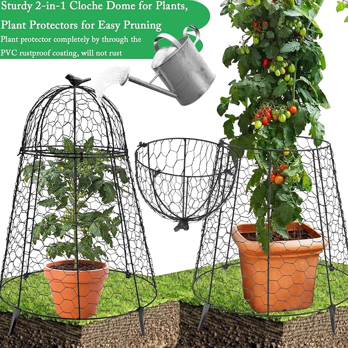 Plant Protector Chicken Wire Cloche 6 PCS, Plant Protectors from Animals, 18.7×12 Inch Large Garden Cloches for Plants, Sturdy 2-in-1 Cloche Dome for Plants, Plant Protectors for Easy Pruning