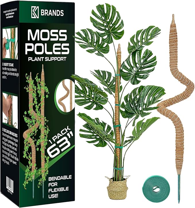 63'' Bendable Moss Pole Monstera Plant Support for Climbing Indoor Plants - Stakes for Potted Climbers - Tall Sticks Indoor Trellis for Houseplants - Accessories for Monstera Pot