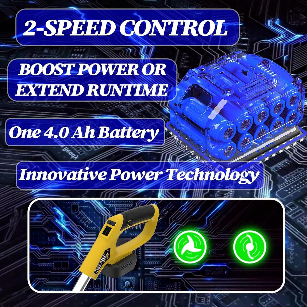 20000 RPM(4.0AhX1) Electric Weed Wacker,Dual-Durable-Line,Metal Blades,Wheel,4-in-1 Battery Powered Weed Eater Cordless+String Trimmer+Edger Lawn Tool+Brush Cutter,Weed Whacker,Weed Trimmer Lawn