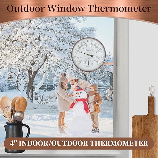4-Inch Copper Outdoor Thermometer - Analog Temperature Gauge for Patio, Greenhouse and Garage. Decorative, Weather-Resistant, Solid Brass Swivel Design (4inch Thermo&Hygrometer)