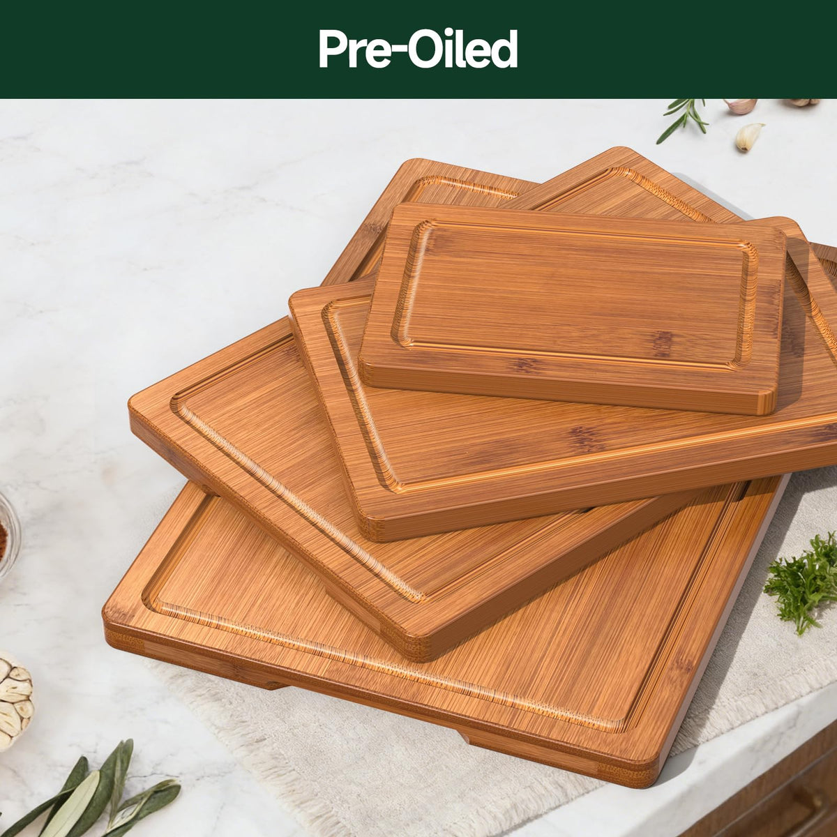 4-Piece Set Deep-Carbonized Bamboo Cutting Board for Kitchen, Carbonized