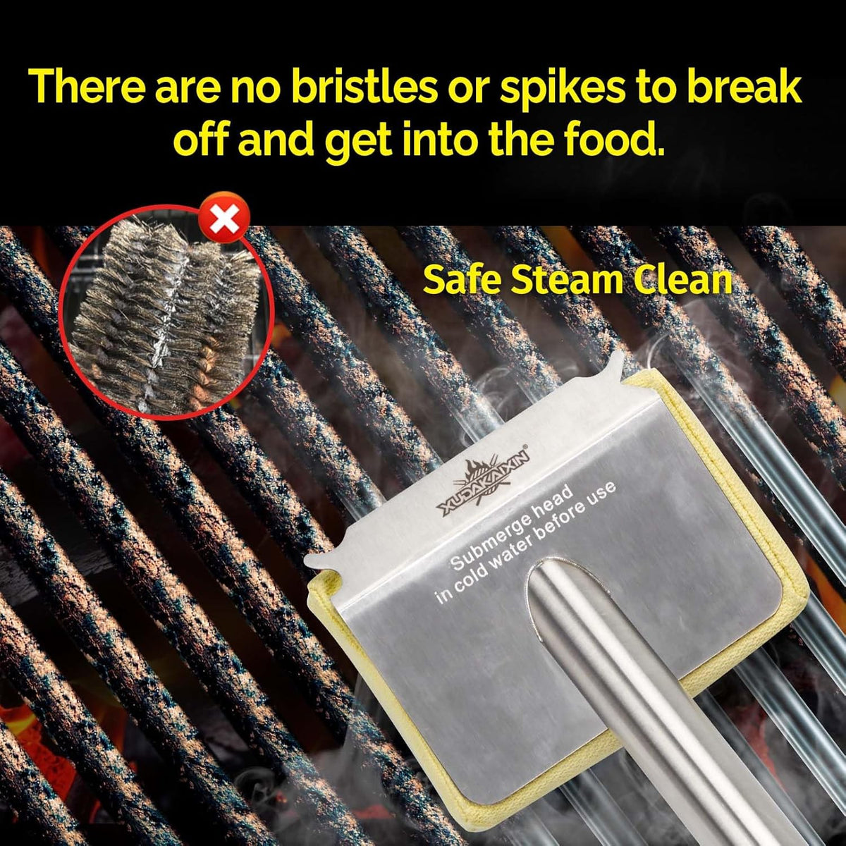 Grill Brush Bristle Free,Aramid Fiber Wavy Pad Seamless-Fit Cast Iron/Stainless-Steel Grates,BBQ Replaceable Scraper Cleaning Head,Safe Grill Cleaner for Outdoor Grill,Gifts for Men/Dad
