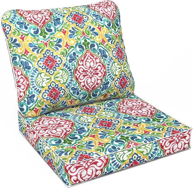 LVTXIII Outdoor Deep Seat Cushion Patio Seat and Back Cushion Set Seasonal Chair Cushion for Dining Arm Chairs, Wicker Chairs and Garden Furniture Decoration, 24"x24"x4", Damask Red