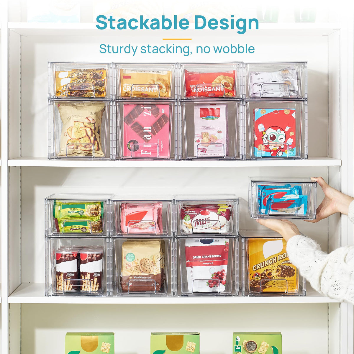 Vtopmart Clear Stackable Storage Drawers, 4 Pack Kitchen Cabinet Set