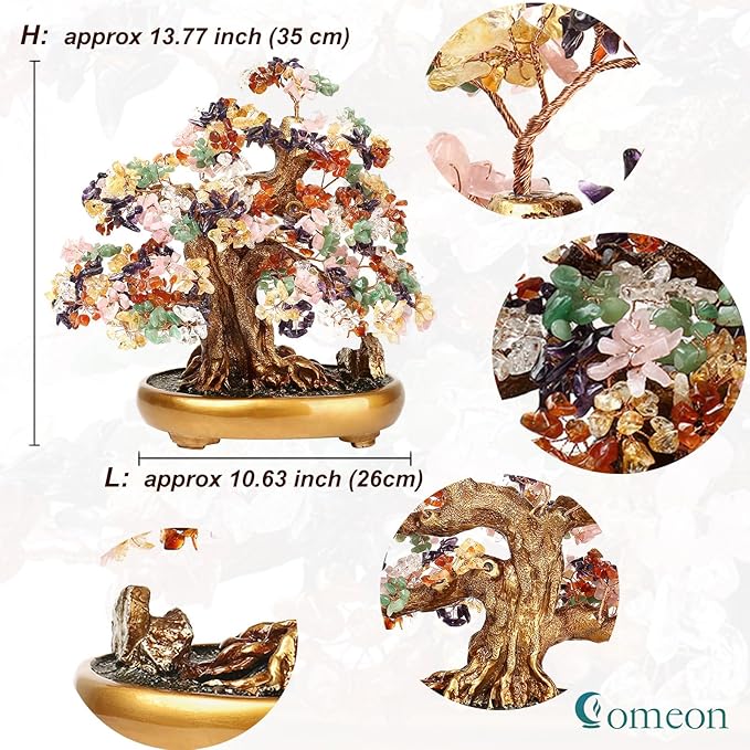Feng Shui Money Tree Large Crystal Quartz Lucky Tree Gem Tree for Office Home Feng Shui Decoration for Wealth/Fortune and Luck (Citrine)