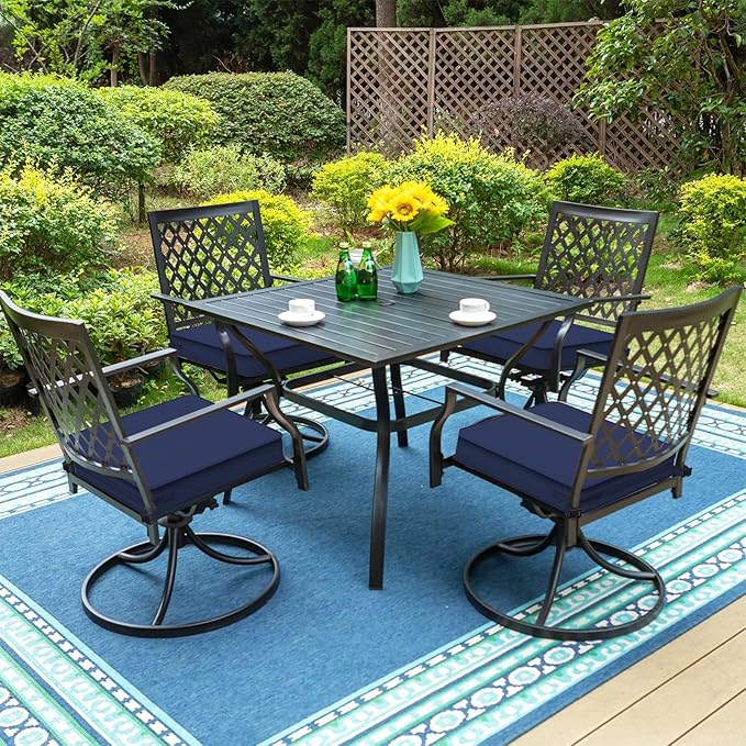 LVTXIII Patio Chair Cushions 19"x19"x3", Water-Repellent Outdoor Seat Cushions for Patio Furniture, Square Chair Pads with Ties for Home Garden Decoration, Set of 2, Navy Blue