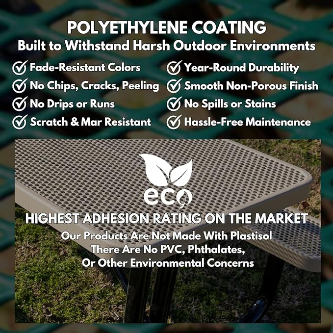 Coated Outdoor Furniture Heavy-Duty Portable Outdoor Picnic Table, Thermoplastic Coated Punched Steel Commercial-Grade Patio Dining Furniture Made in America (8ft Rectangular, Dark Blue)