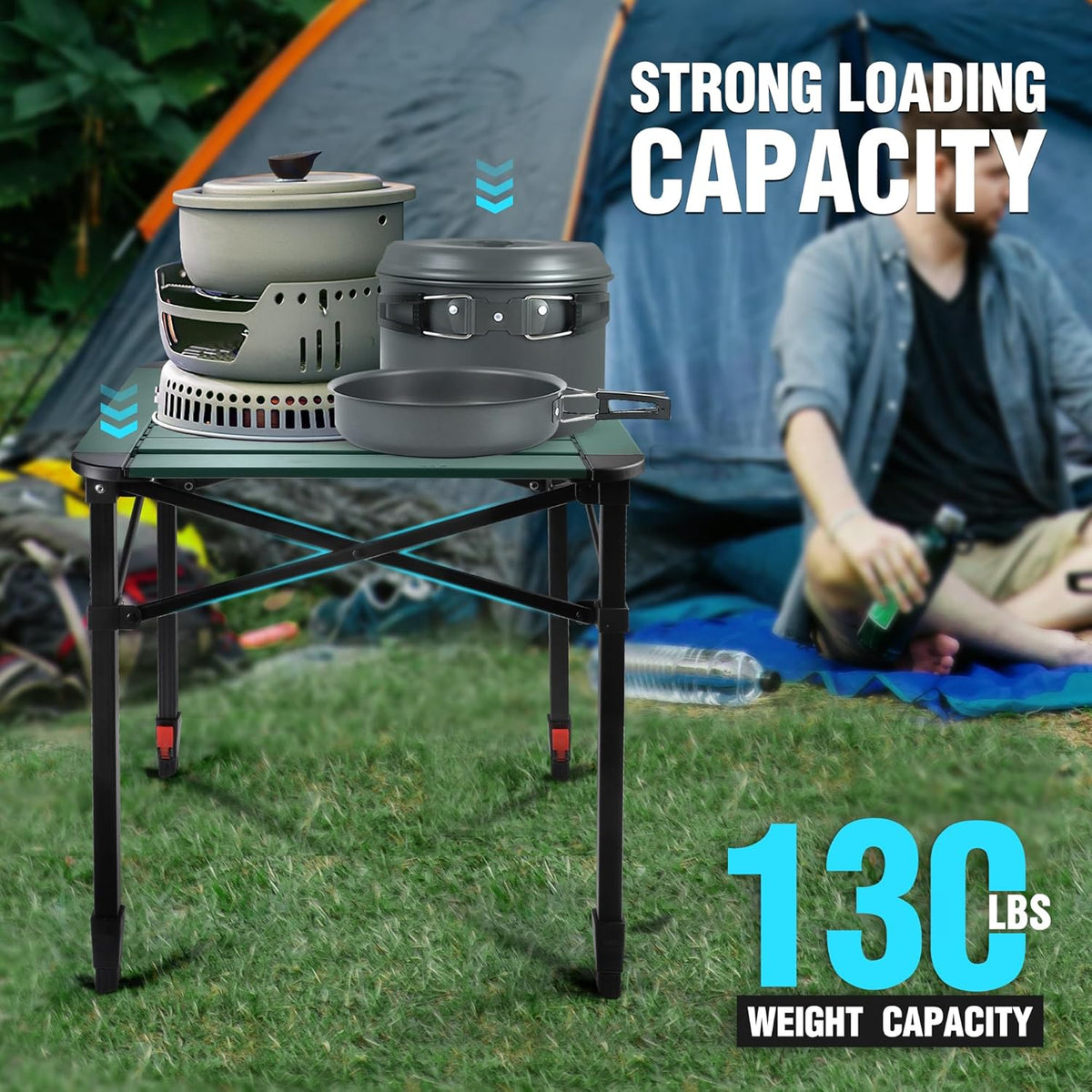 VILLEY Folding Camping Square Table with Carry Bag, Lightweight Aluminum Adjustable Square Table for Outdoor, Camping, Picnic, Backyards, BBQ (M)