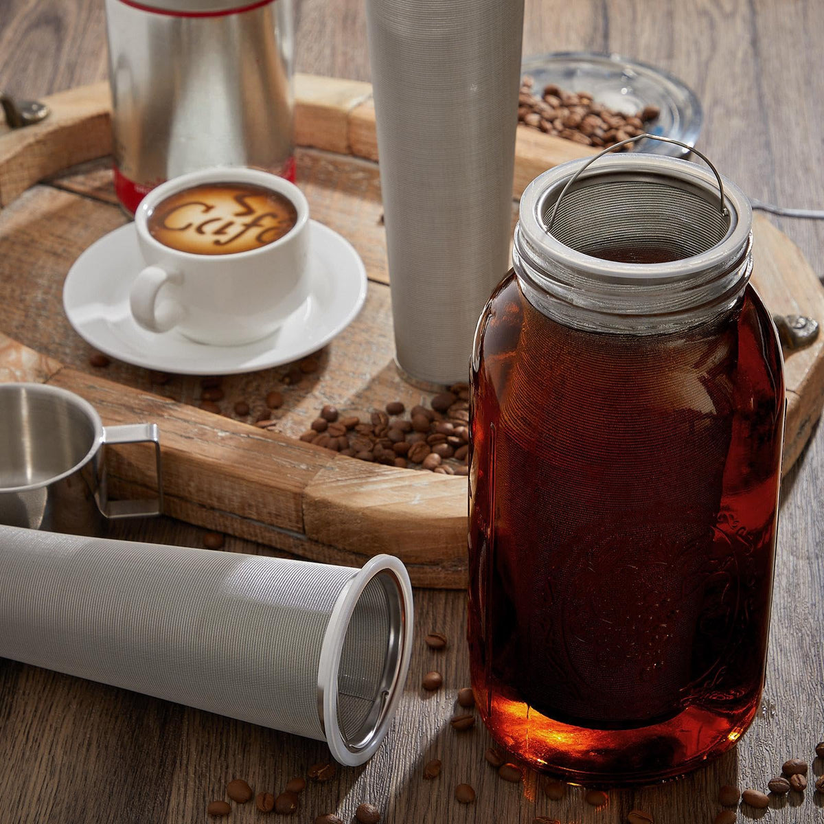 3 Pcs Cold Brew Coffee Filter With Handle 2 Quart Stainless Steel Mason Jar Filter for Wide Mouth Cold Brew Mason Jar Tea Infuser Strainer Mesh for Coffee Maker Masons Canning Iced Tea