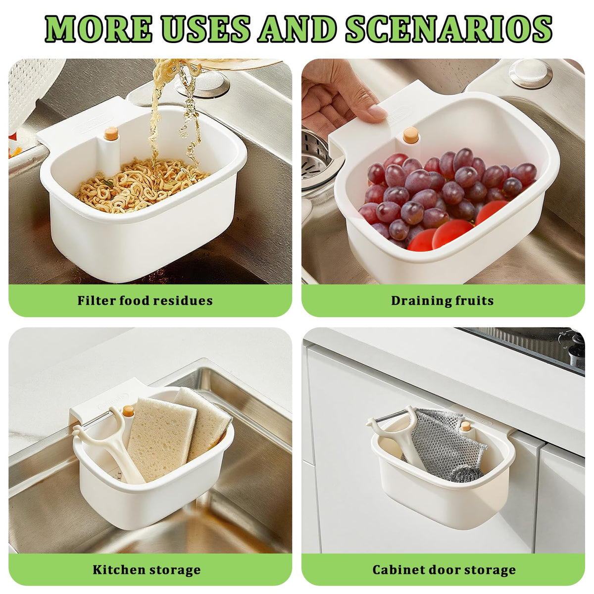Kitchen Sink Drain Strainer Basket Square, White