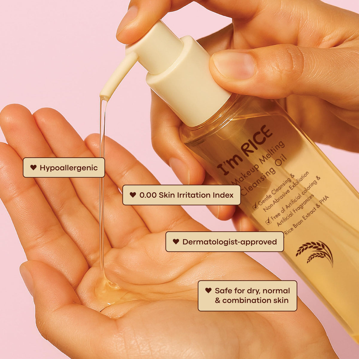 TONYMOLY I'm Rice Oil Cleanser - Korean PHA Makeup Remover, Non-Comedogenic