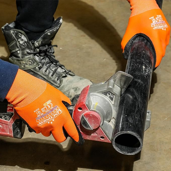 linconson 12 Pack Safety Performance Series Construction Mechanics Wrinkle Latex Work Gloves