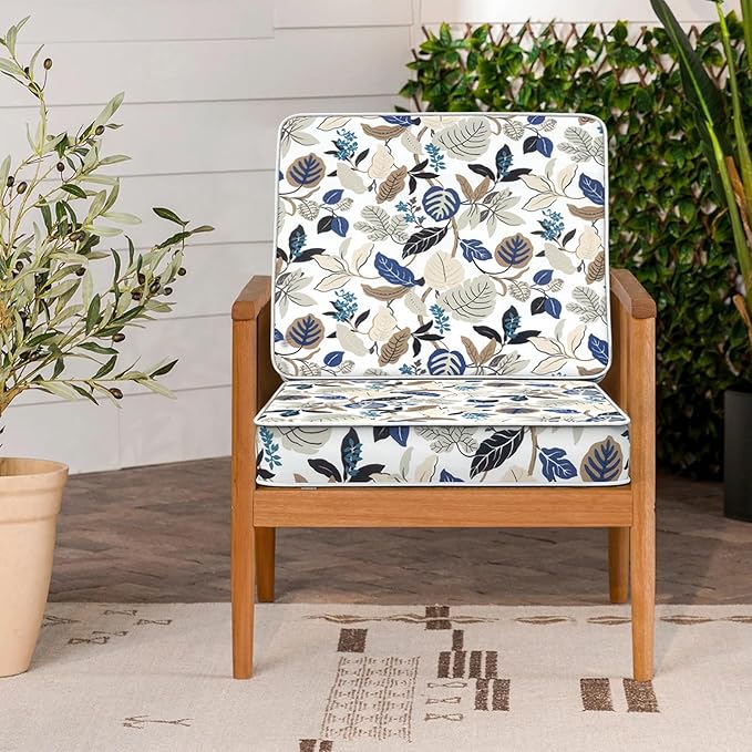 LVTXIII Patio Chair Cushions 22"x22"x3", Water-Repellent Outdoor Seat Cushions for Patio Furniture, Square Chair Pads with Ties for Home Garden Decoration, Set of 2, Breeze Leaves Beige