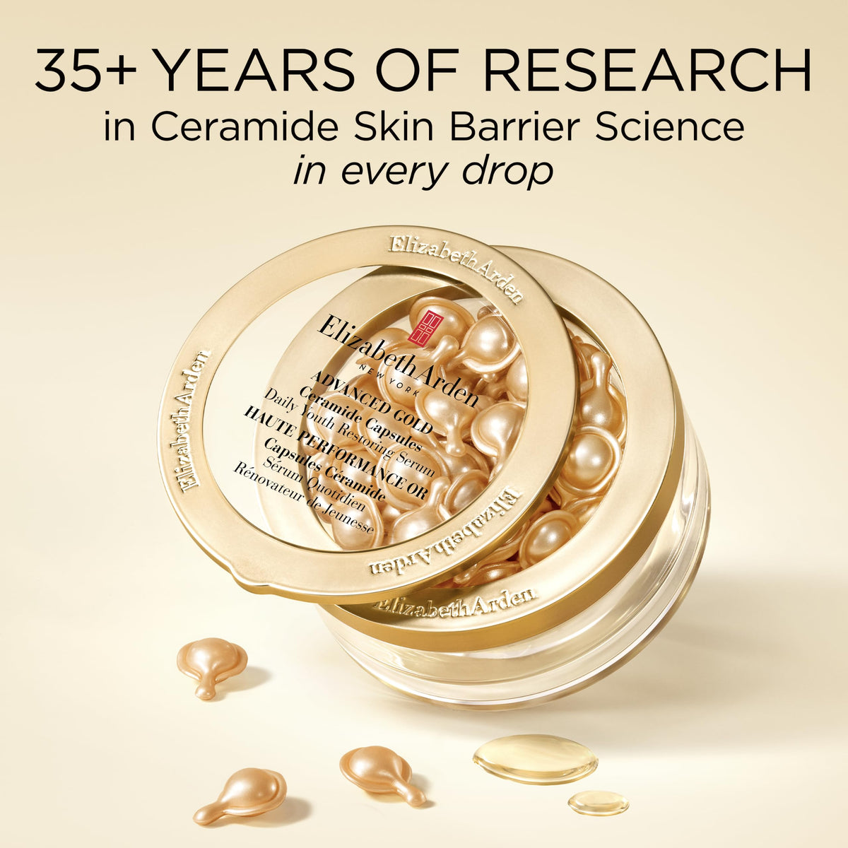 Elizabeth Arden Advanced Gold Ceramide Capsules Daily Youth Restoring Serum for Face, Anti-Aging Skin Care, 30 count