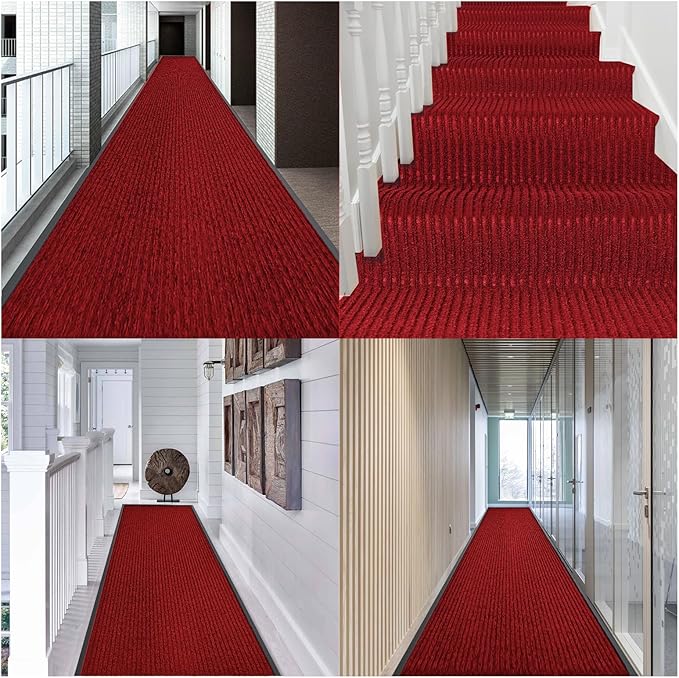 Rubber Door Mat About W3' ×L10' Heavy Duty Large Outdoor Indoor Mat Durable Entrance Doormat Waterproof Rubber Back Rugs for Home Entryway Patio Porch Office Business Areas (Wine Red)