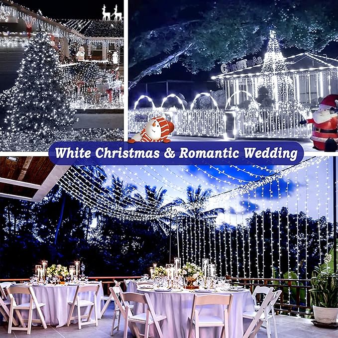 KNONEW 403ft 1000 LED String Lights Outdoor Christmas Lights 8 Modes & Timer Fairy Light Plug in Waterproof LED String Lights for Xmas Yard Tree Wedding Party Holiday Decorations (Cool White)