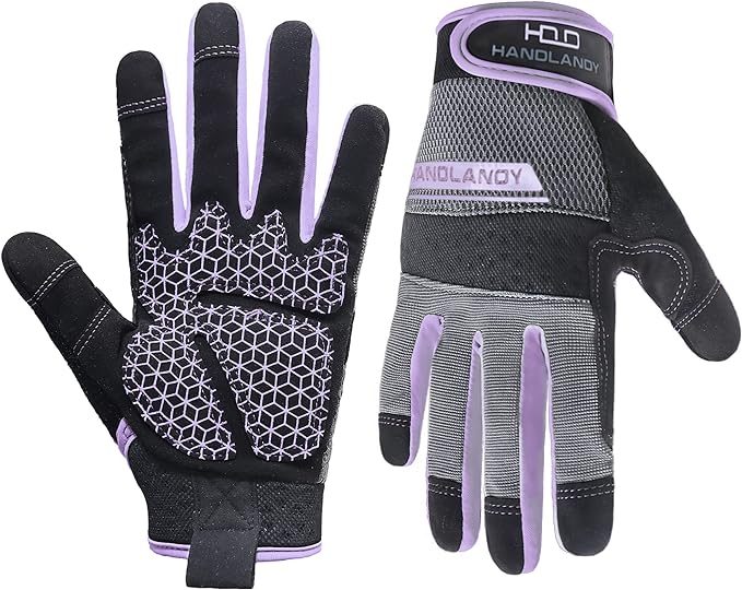 HANDLANDY Women Safety Work Gloves Utility Touch Screen Working Grip Glove for Yardwork Gardening Breathable Mechanic Gloves