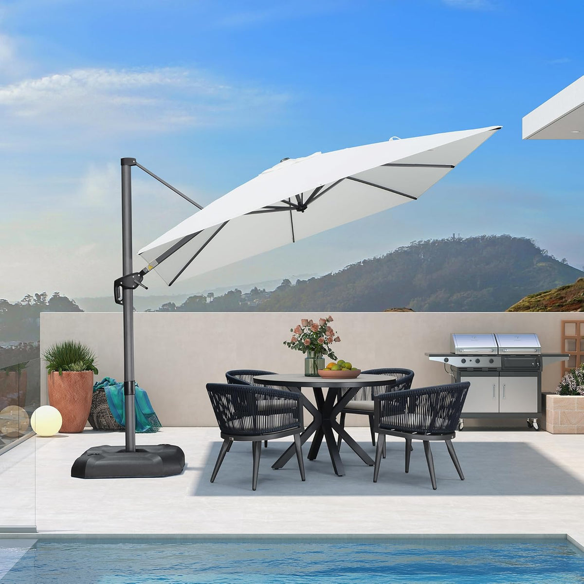 PURPLE LEAF 9 Feet Patio Umbrella Outdoor Cantilever Square Umbrella Aluminum Offset Umbrella with 360-degree Rotation for Garden Deck Pool Patio, White
