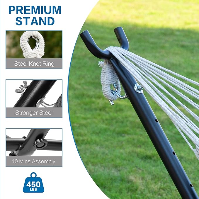 PNAEUT Double Hammocks with Stand for Outside, Portable Space Saving Heavy-Duty Steel Stand for Indoor Outdoor Patio with Carrying Bag, 450 lbs Capacity (Aqua)
