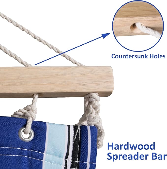 SUNCREAT Two Person Hammock with Stand Heavy Duty, Free Standing Hammocks Outdoors for 2 Person, Max 475lbs Capacity, Blue Stripes