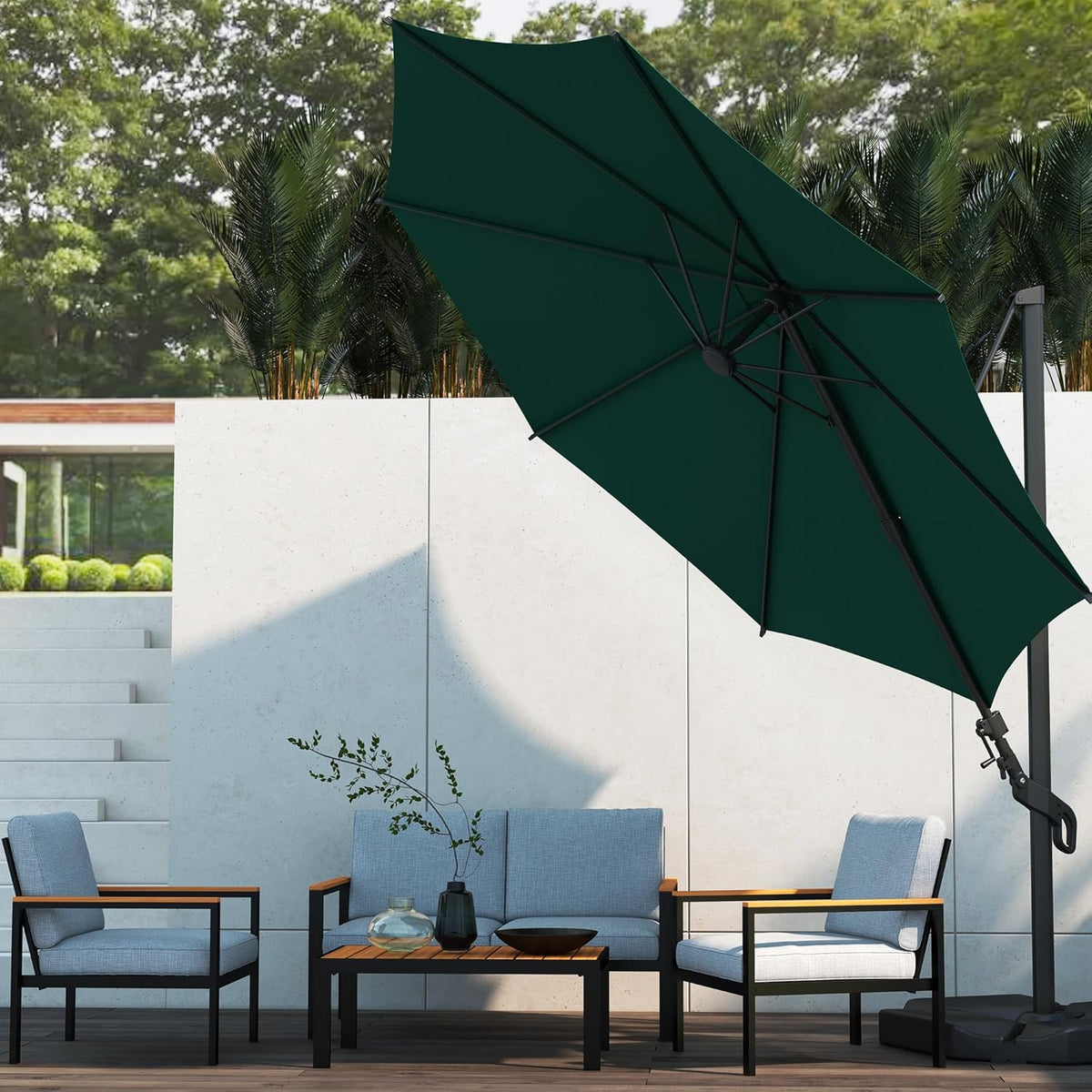 Abba Patio 10FT Vienna Offset Patio Umbrella Outdoor Cantilever Umbrella with 360° Rotation Design and Easy Tilt Adjustment UV 50+ Protection 8 Ribs for Backyard Garden Deck Pool Patio, Dark Green