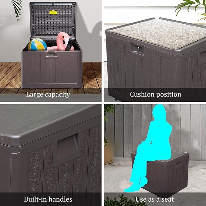 33 Gallon Pro Outdoor Storage Box Waterproof Lockable Resin Deck Box Large, Patio Storage Bin for Pool Accessories Cushion Furniture, Garden Tools, UV-Resistant Outside Delivery Brown
