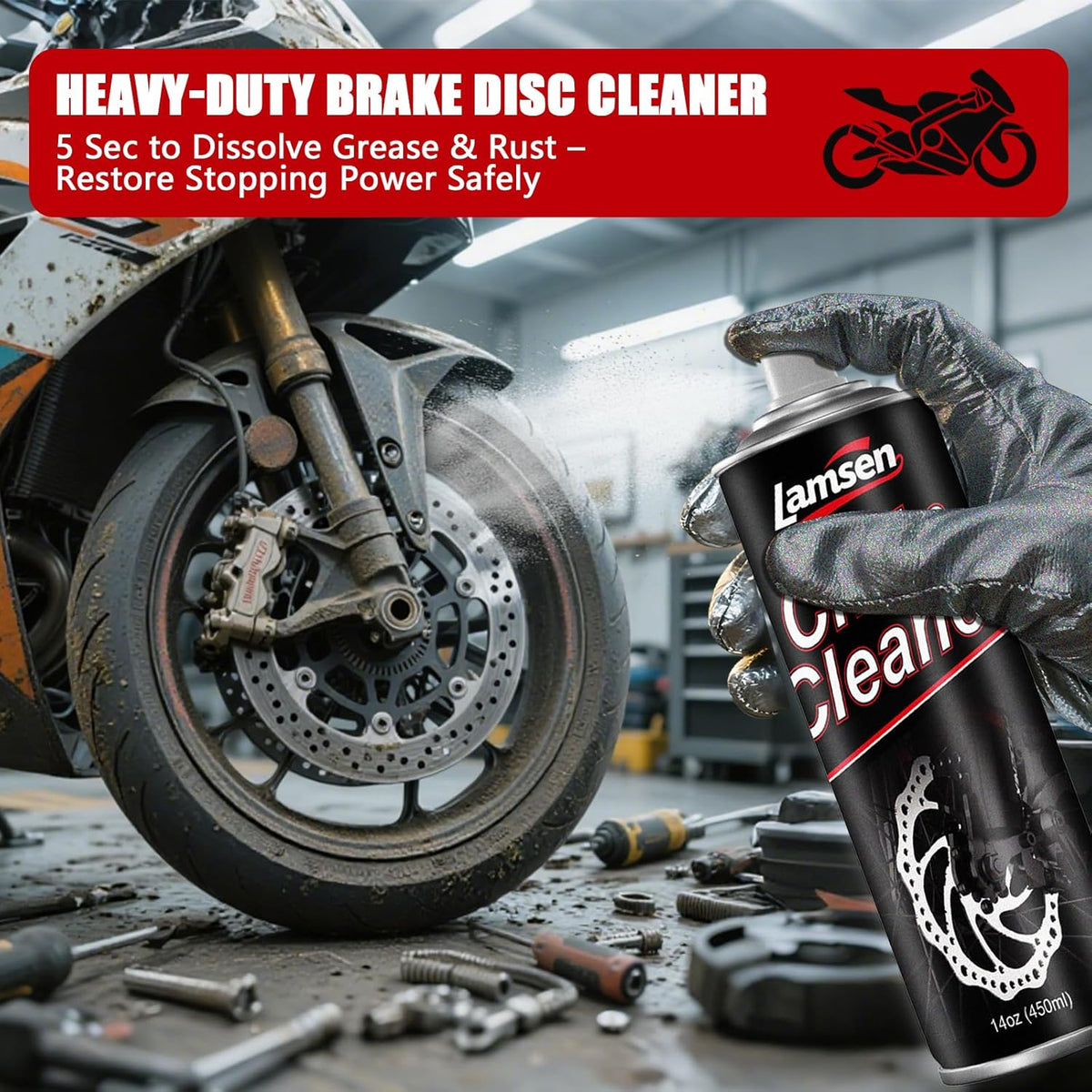 Chain Cleaner Kit, Professional Bike Chain Cleaner Set, Motorcycle Cleaning Kit with Chain Cleaner 17oz & Chain Lube 14oz Including Brushes and Gloves for Cleaning and Maintain All Bicycles （1 pack)