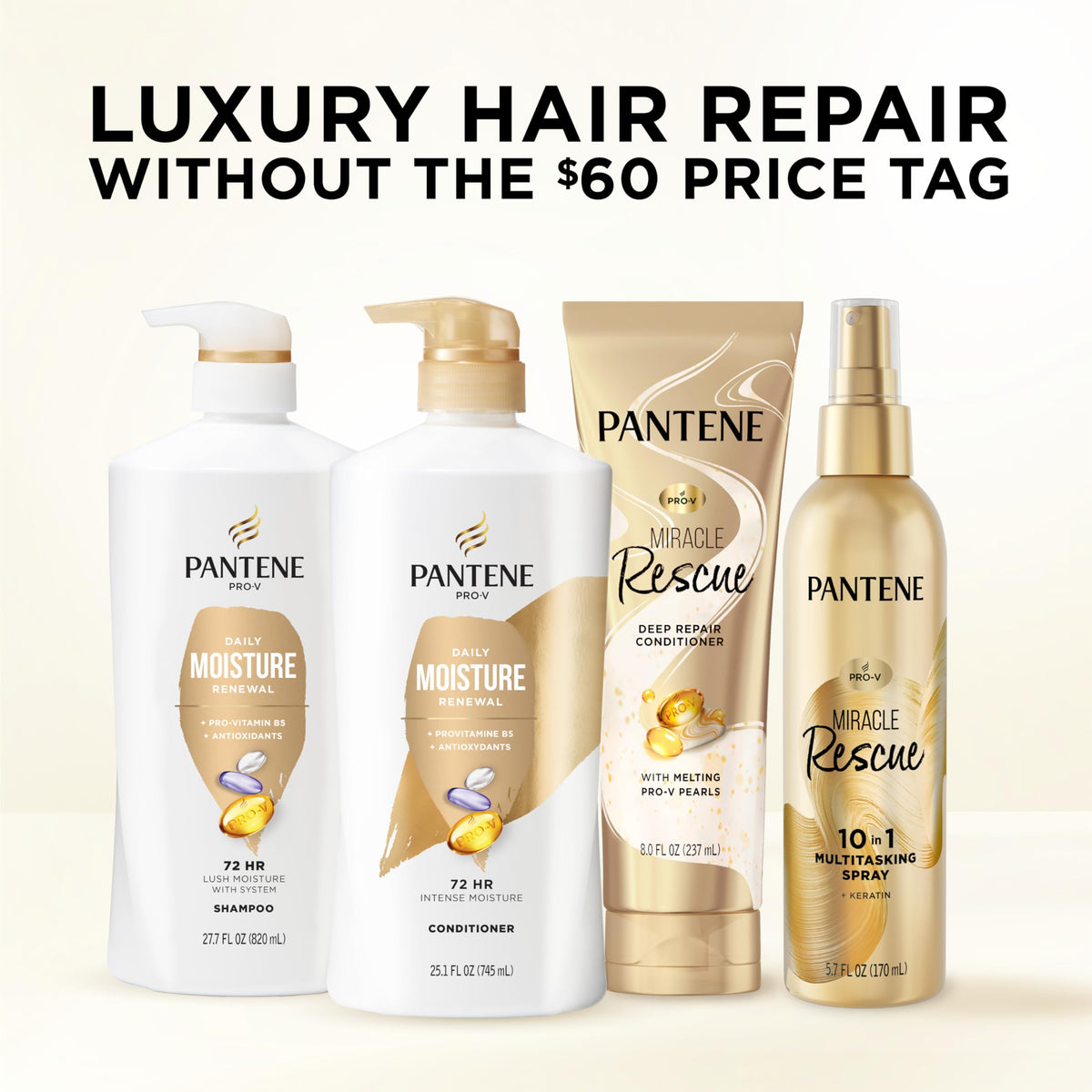 Pantene Shampoo, Daily Moisture Renewal - Pro-V Nutrients for Dry, Color-Treated, Straight to Curly Hair, 72-Hour Hydration & Softness, Paraben Free, Cleanses, Strengthens Bonds, 27.7 Fl Oz