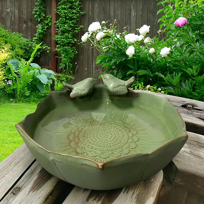 6.5" Ceramic Birdbath Bowl Wild Bird Feeder Food Holder Container Feeding Tray for Outside Bee Bird Water Bath Outdoor Garden Courtyard Decoration(Small)