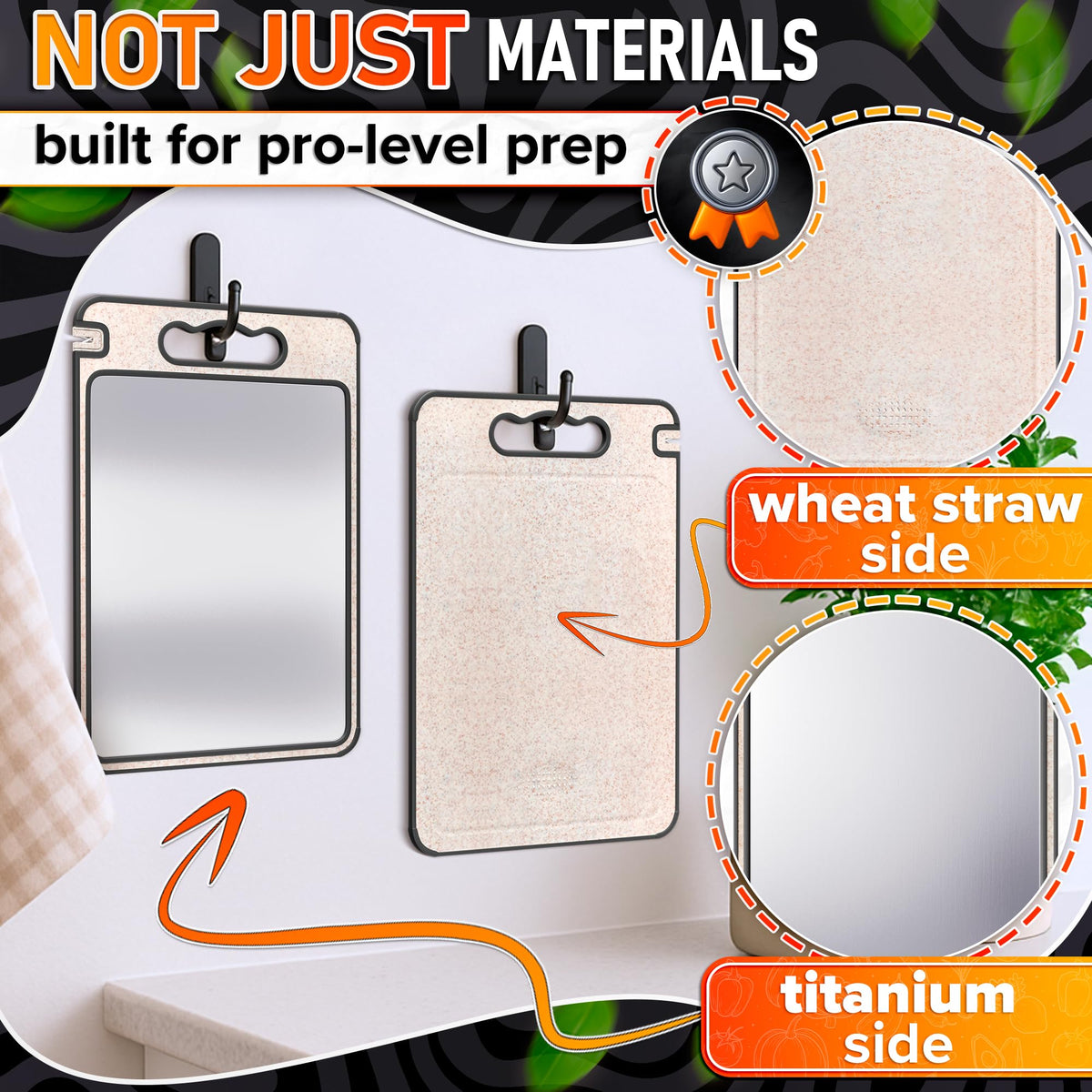 Titanium Cutting Board with Knife Sharpener, 14.3"x9.8", Double Sided