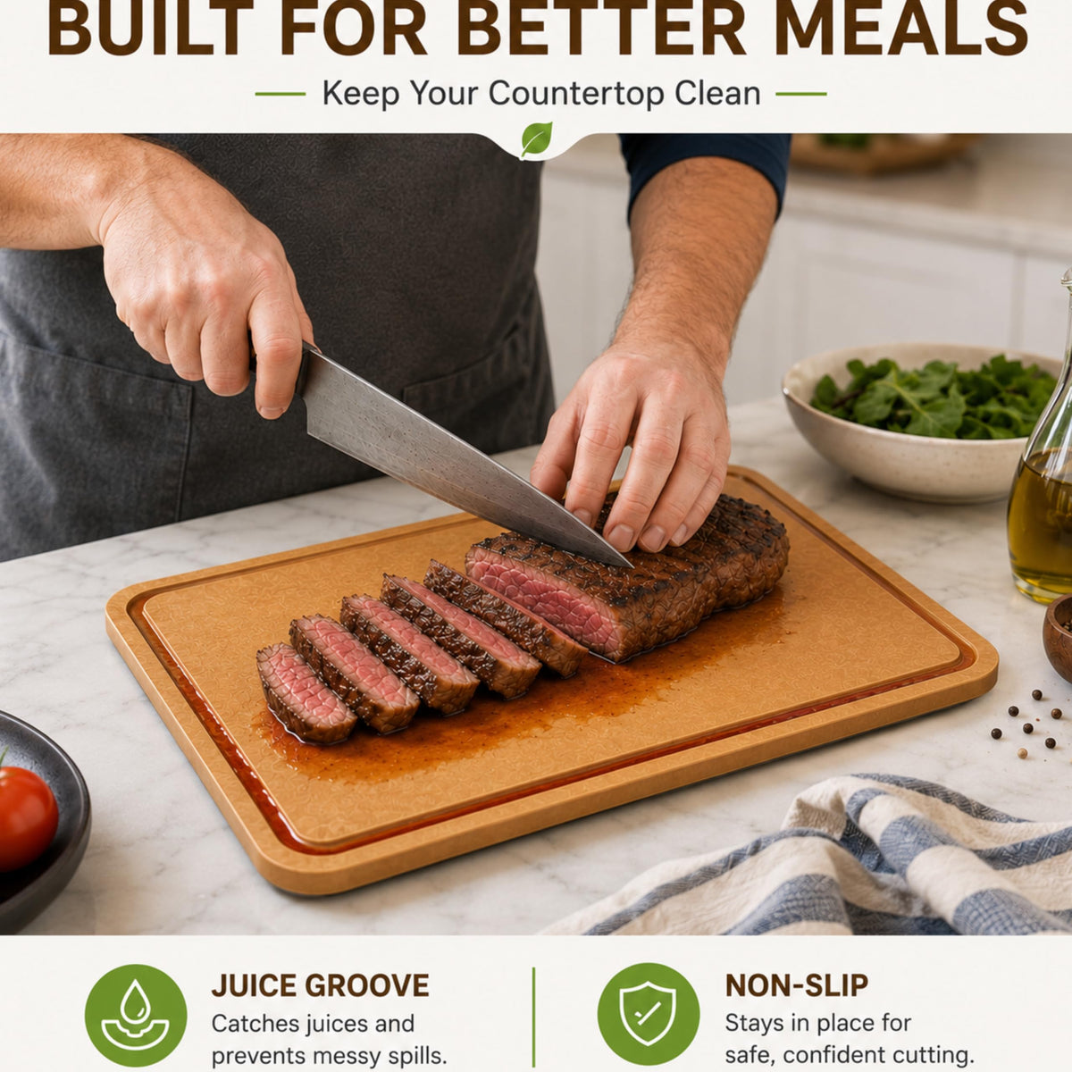 Composite Cutting Board Dishwasher Safe Non-Slip Juice Groove 14x10.5