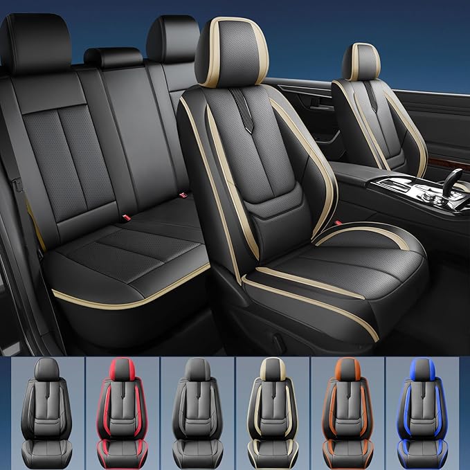 Fit Accord Car Seat Covers for Honda Accord 2003-2024 2025 2026 -Upgraded Premium Waterproof & Breathable Leather,Airbag Compatible,All-Weather Seat Cushion Protector,2 Front/Black-Beige