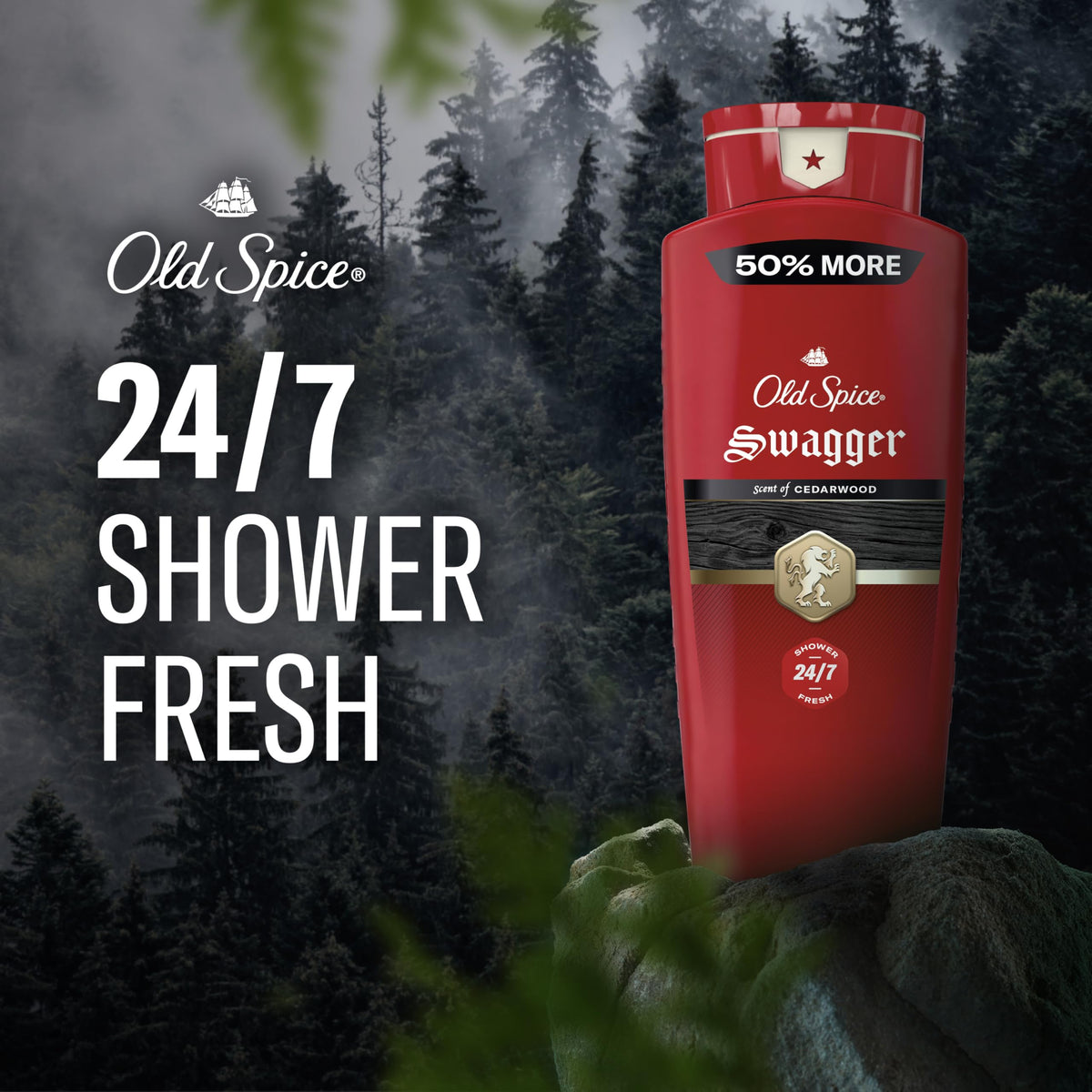 Old Spice Refreshing Body Wash for Men, 3X Defense, 24/7 Shower Fresh with Long Lasting Scent, Red Collection, Swagger with Cedarwood Scent, 24 oz (Pack of 2)