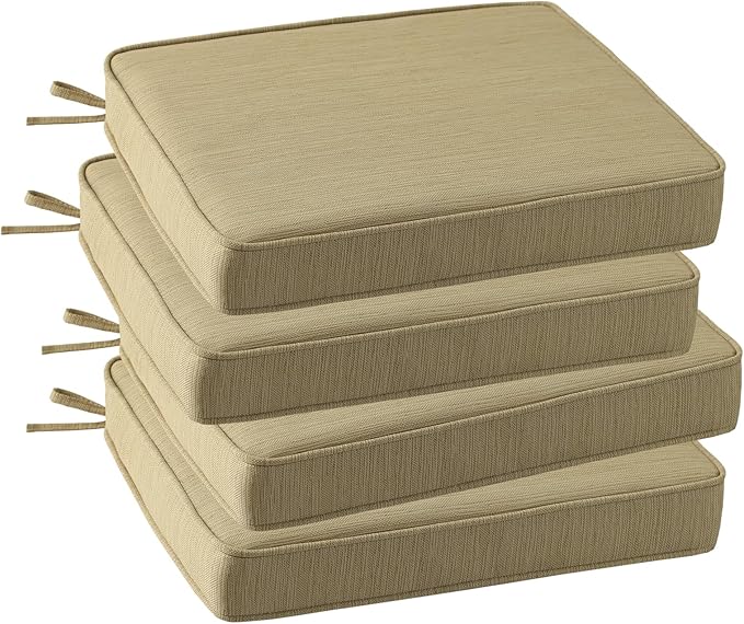 Outdoor Square Corner Seat Cushion, 19"x19"x3", Set of 4, Non Slip Seat Cushion Pads with Removable Cover for Patio Furniture, Garden Yard Lawn, Warm Taupe